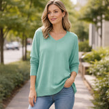 Sweater Oversize Mujer Cuello V Manga Larga - Turquesa